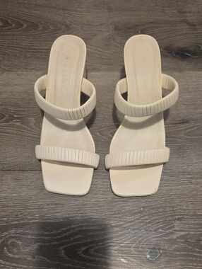 Billini Ivory Ribbed Double-Strap Square-Toe Slide Sandals